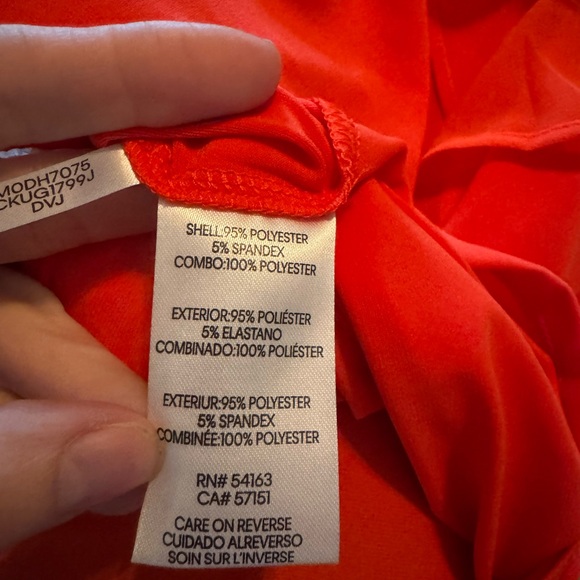 NWT Calvin Klein square neck sheer ruffle sleeve top in Fire Orange Size Large - Picture 7 of 7